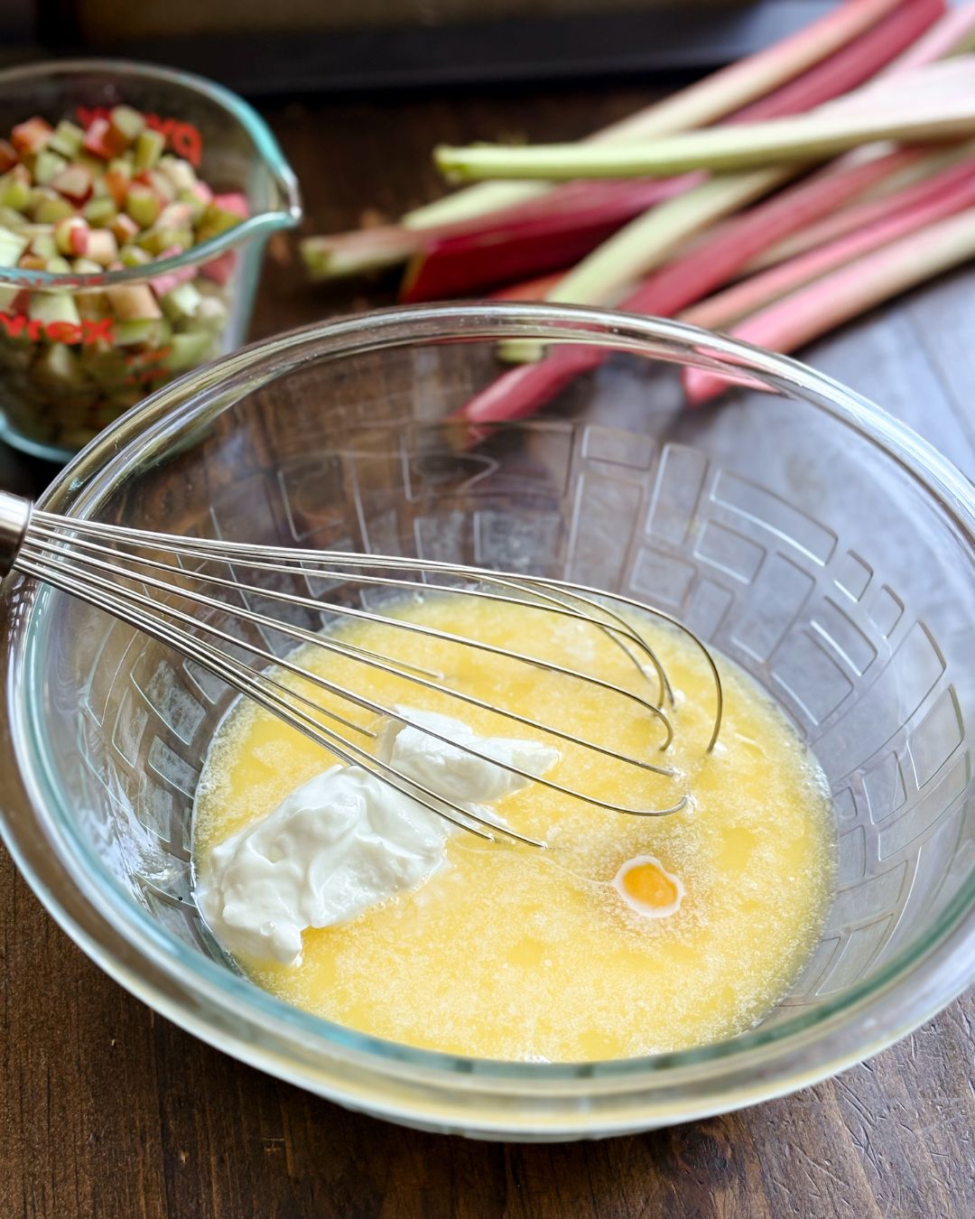 wet ingredients for best ever rhubarb muffins