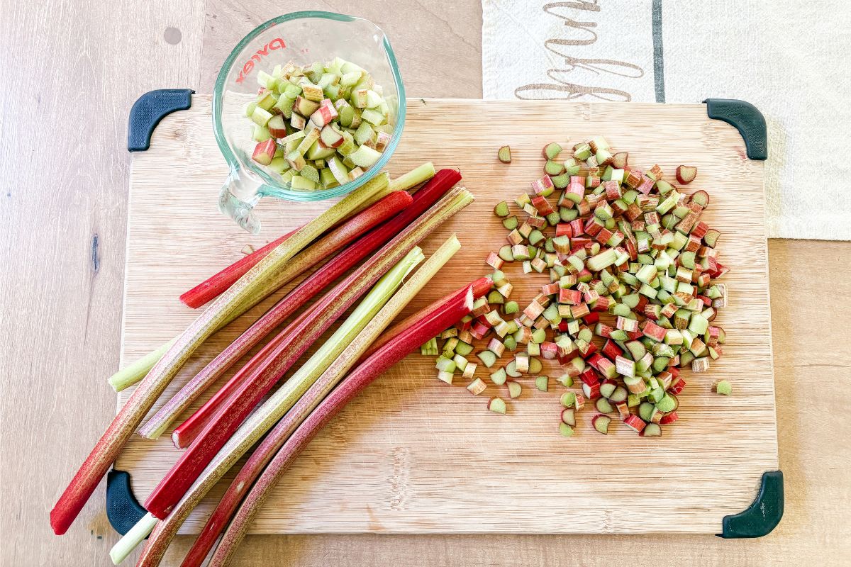 slices of rhubarb with chopped up rhubarb